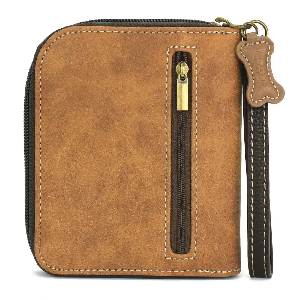 Chala Zip Around Faux Leather Wallet Wristlet - Brown Shih Tzu, Brown Stripe NWT